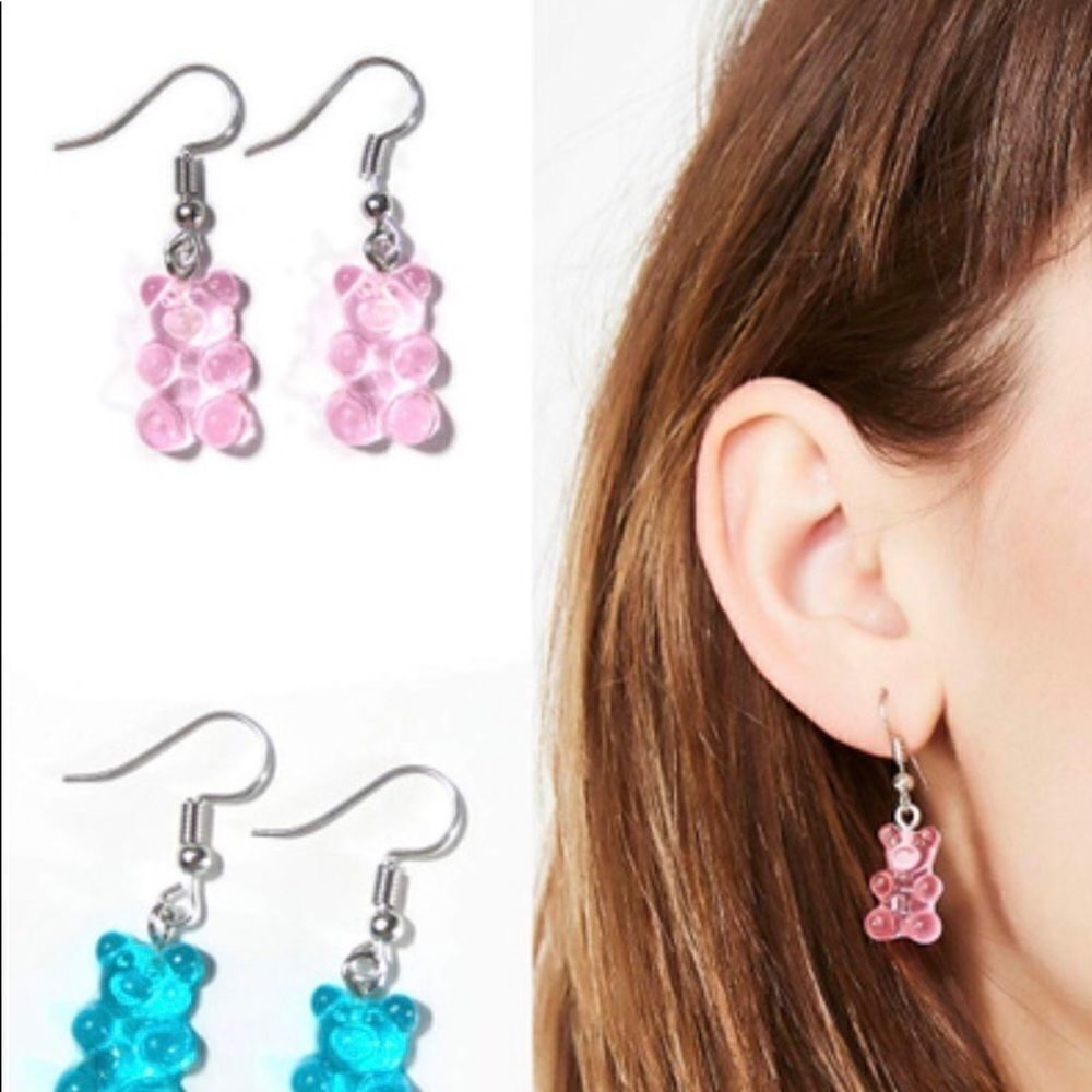 Bundle 2 earrings  Gummy Bear Resin Light pink & light Blue + 2 Ipsy new bag